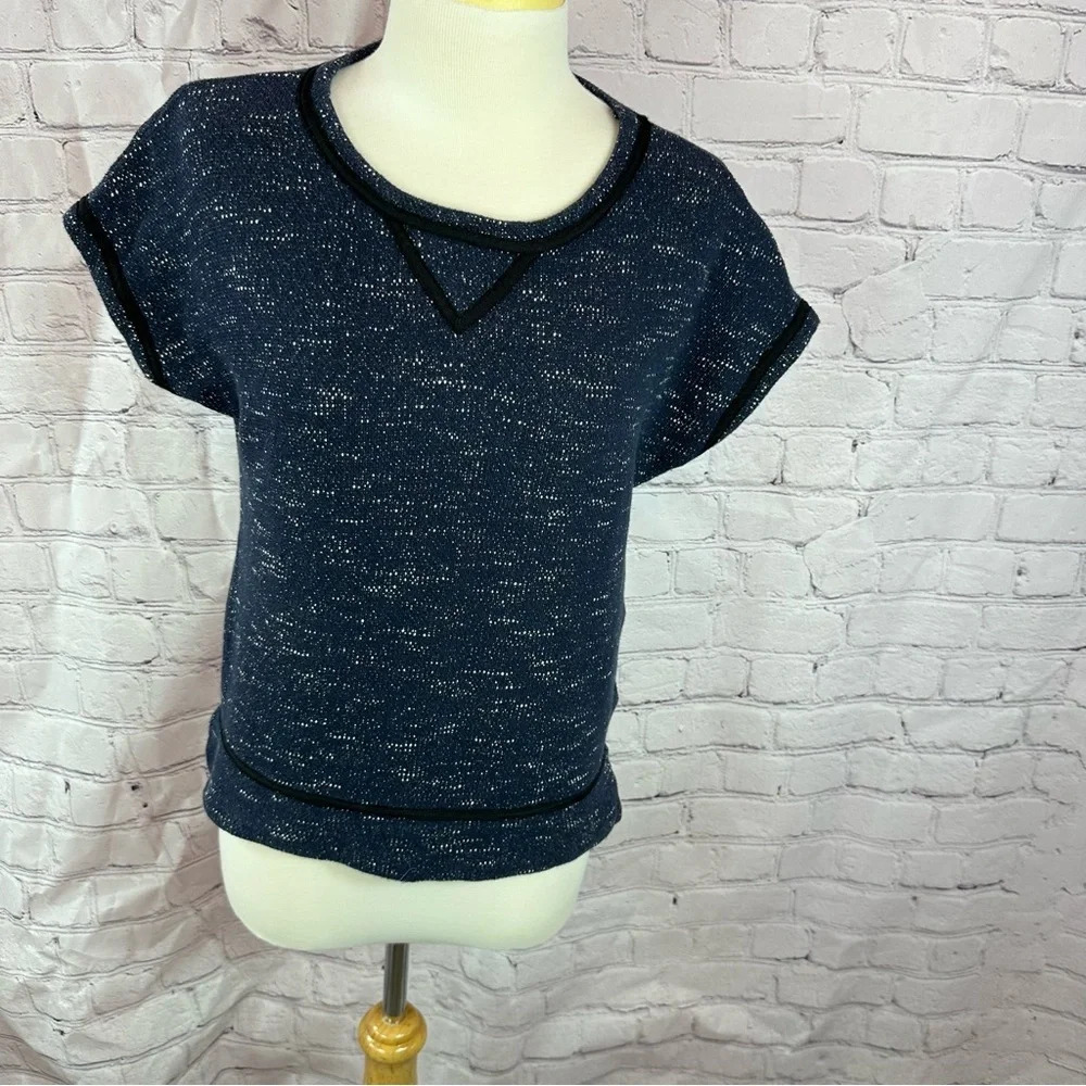 madewell top with contrast detail navy black sz XS cotton blend minimalist